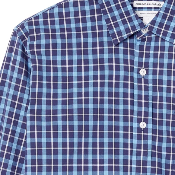 Men's XXL Regular-Fit Long-Sleeve Blue Plaid Poplin Shirt, - Picture 5 of 9